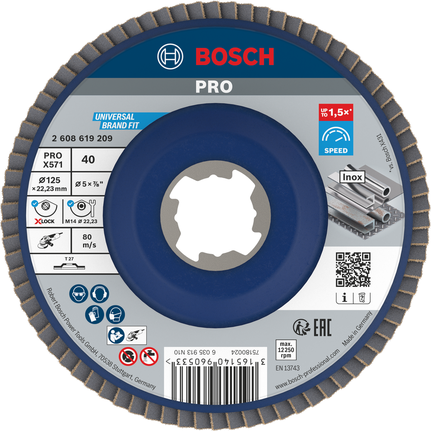 Bosch PRO X571 Flap Disc 125 mm G40 X-Lock untuk Inox.