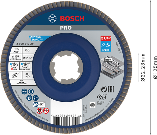 Bosch PRO X571 Flap Disc 125mm G80 X-Lock untuk logam.