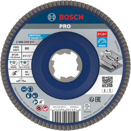 Bosch PRO X571 Flap Disc 125mm G80 untuk penggilingan logam.