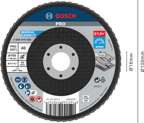 Bosch PRO X571 Flap Disc 100mm G40 untuk penggilingan logam.