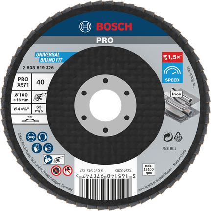 Cakram penutup Bosch PRO X571 100 mm G40 untuk logam.