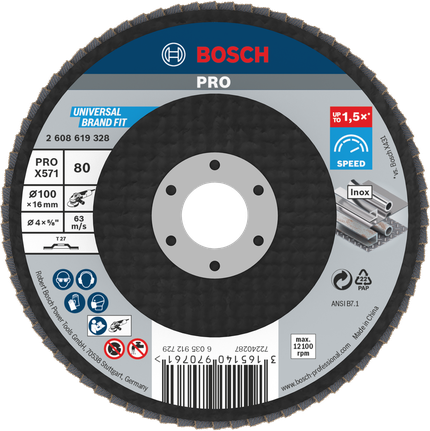 Cakram penutup Bosch PRO X571, 100 mm G80 untuk logam.