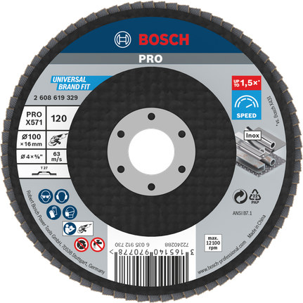 Cakram Penutup Bosch PRO X571, diameter 100 mm, grit 120.
