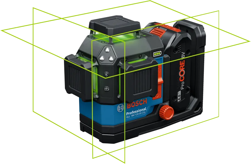Alat perataan laser Bosch GLL 18V-120-33 CG dengan jangkauan 120 m.