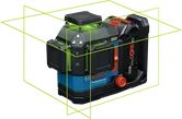 Alat leveling laser Bosch GLL 18V-120-33 CG dengan garis hijau.