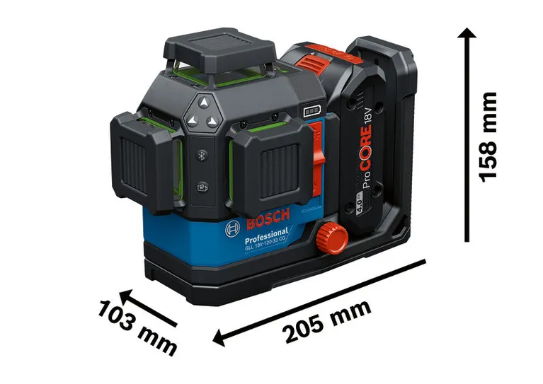 Alat perataan laser Bosch GLL 18V-120-33 CG dengan jangkauan 120 m.