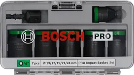 Set Kunci Sok Impact Bosch PRO dengan adaptor, 7 buah.