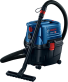 Ekstraktor basah kering Bosch GAS 15 PS dengan selang.