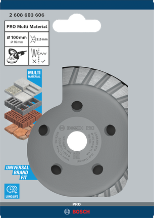 Kepala gerinda Bosch PRO Multi Material 2,5 x 100 x 16 mm.