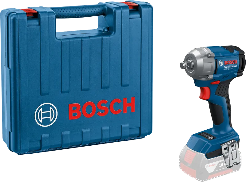 Kunci pas benturan nirkabel Bosch GDS 18V-350 dengan casing.
