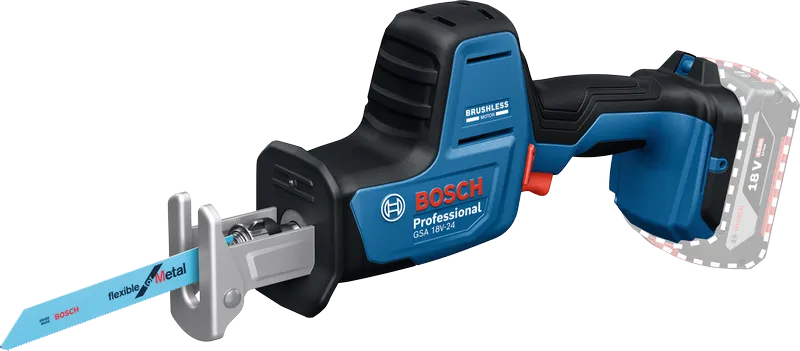 Gergaji bolak-balik Bosch GSA 18V-24 untuk pemotongan logam.