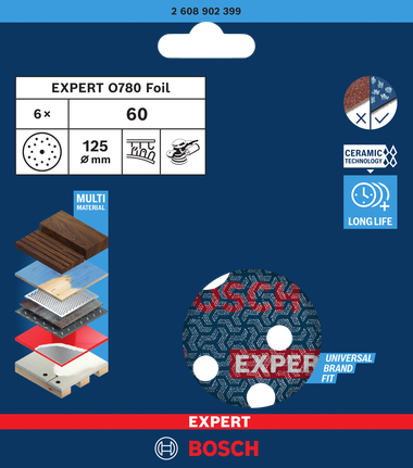 Cakram pengamplas Bosch EXPERT O780 125 mm 60 grit.