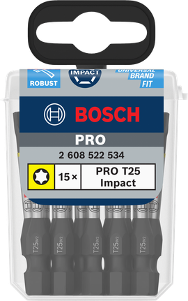 Mata bor dampak Bosch PRO Torx T25 55 mm, 15 buah.