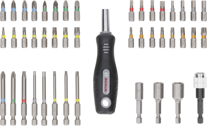 Set Mata Obeng Bosch Extra Hard 44+1 pcs dengan pegangan.