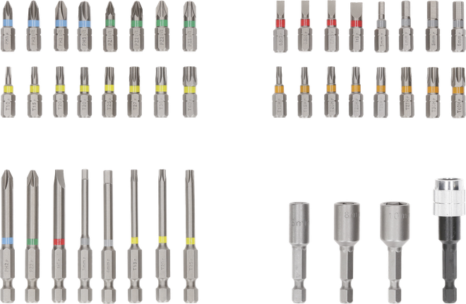 Set Mata Obeng Ekstra Keras Bosch berisi 44 pcs berbagai ukuran.