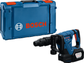 Palu penghancur nirkabel Bosch GSH 18V-5 SDS-max beserta wadahnya.