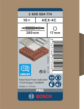 Pahat runcing Bosch PRO HEX 17-4C 280 mm 10 buah.