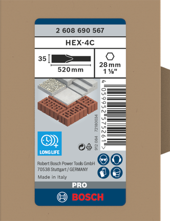 Pahat pipih Bosch PRO HEX-4C 28 mm 35×520 mm.