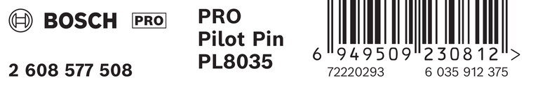 Label Bosch PRO Pilot Pin PL8035 dengan barcode.