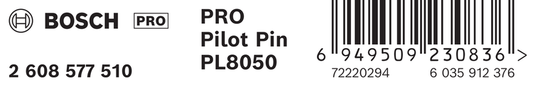 Label Bosch PRO Pilot Pin PL8050 dengan barcode.