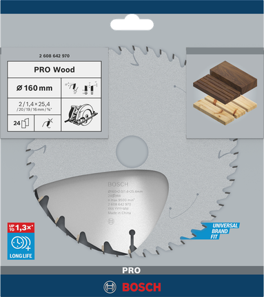 Mata Gergaji Sirkular PRO Wood, 160 x 2 x 25 mm Mata gergaji bundar Bosch PRO Wood 160 mm.
