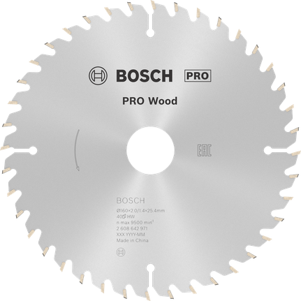 Mata Gergaji Sirkular PRO Wood, 160 x 2 x 25 mm Mata gergaji bundar Bosch PRO Wood 160 mm untuk kayu.