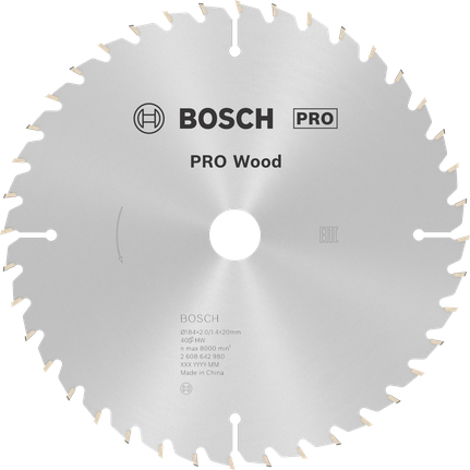Mata Gergaji Sirkular PRO Wood, 184 x 2 x 20 mm Mata Gergaji Bundar Kayu Bosch PRO 184 x 2 x 20 mm