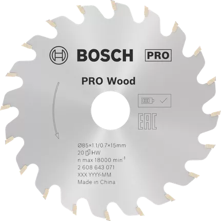 Mata Gergaji Sirkular PRO Wood, 85 x 1,1 x 15 mm Mata Gergaji Lingkar Kayu Bosch PRO 85mm 20T untuk kayu.
