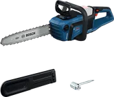 Gergaji mesin nirkabel Bosch GKE 18V-40 dengan penutup dan peralatan.