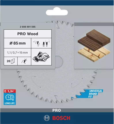 Mata Gergaji Sirkular PRO Wood, 85 x 1,1 x 15 mm, T20 Mata gergaji bundar Bosch PRO Wood 85 mm.