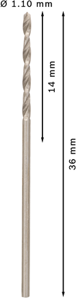 Mata Bor Puntir PRO Metal HSS-G Panjang Standar, 1,1 x 14 x 36 mm, 10 buah Mata Bor Putar Bosch PRO Metal HSS-G diameter 1,1 mm.