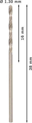 Mata Bor Puntir PRO Metal HSS-G Panjang Standar, 1,3 x 16 x 38 mm, 10 buah Mata bor putar Bosch PRO Metal HSS-G 1,3 mm.