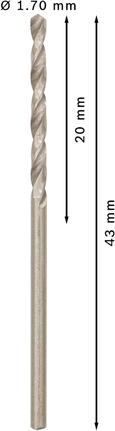 Mata Bor Puntir PRO Metal HSS-G Panjang Standar, 1,7 x 20 x 43 mm, 10 buah Mata bor putar Bosch PRO Metal HSS-G 1,7 mm.