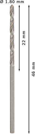Mata Bor Puntir PRO Metal HSS-G Panjang Standar, 1,8 x 22 x 46 mm, 10 buah Mata Bor Putar Bosch PRO Metal HSS-G 1,8 mm untuk logam.