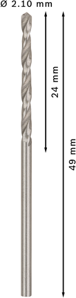 Mata Bor Puntir PRO Metal HSS-G Panjang Standar, 2,1 x 24 x 49 mm, 10 buah Mata bor putar Bosch PRO Metal HSS-G 2,1 mm, panjang 49 mm