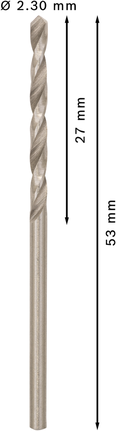 Mata Bor Puntir PRO Metal HSS-G Panjang Standar, 2,3 x 27 x 53 mm, 10 buah Mata bor putar Bosch PRO Metal HSS-G 2,3 mm.