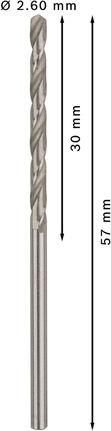 Mata Bor Puntir PRO Metal HSS-G Panjang Standar, 2,6 x 30 x 57 mm, 10 buah Mata bor putar Bosch PRO Metal HSS-G 2,6 mm.