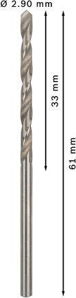 Mata Bor Puntir PRO Metal HSS-G Panjang Standar, 2,9 x 33 x 61 mm, 10 buah Mata bor putar Bosch PRO Metal HSS-G 2,9 mm.