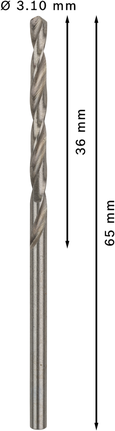 Mata Bor Puntir PRO Metal HSS-G Panjang Standar, 3,1 x 36 x 65 mm, 10 buah Mata bor putar Bosch PRO Metal HSS-G diameter 3,1 mm.