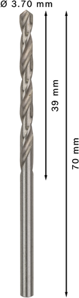 Mata Bor Puntir PRO Metal HSS-G Panjang Standar, 3,7 x 39 x 70 mm, 10 buah Mata bor putar Bosch PRO Metal HSS-G 3,7 mm, panjang 70 mm.