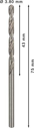 Mata Bor Puntir PRO Metal HSS-G Panjang Standar, 3,8 x 43 x 75 mm, 10 buah Mata bor putar Bosch PRO Metal HSS-G 3,8 mm.