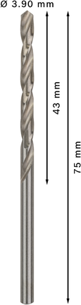 Mata Bor Puntir PRO Metal HSS-G Panjang Standar, 3,9 x 43 x 75 mm, 10 buah Mata Bor Putar Bosch PRO Metal HSS-G standar 3,9 mm.