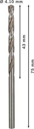 Mata Bor Puntir PRO Metal HSS-G Panjang Standar, 4,1 x 43 x 75 mm, 10 buah Mata bor putar Bosch PRO Metal HSS-G 4,1 mm.
