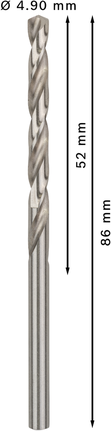 Mata Bor Puntir PRO Metal HSS-G Panjang Standar, 4,9 x 52 x 86 mm, 10 buah Mata bor putar Bosch PRO Metal HSS-G diameter 4,9 mm.