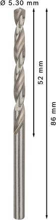 Mata Bor Puntir PRO Metal HSS-G Panjang Standar, 5,3 x 52 x 86 mm, 10 buah Mata Bor Putar Bosch PRO Metal HSS-G 5,3 mm, panjang 86 mm.