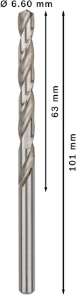 Mata Bor Puntir PRO Metal HSS-G Panjang Standar, 6,6 x 63 x 101 mm, 10 buah Mata bor putar Bosch PRO Metal HSS-G 6,6 mm.