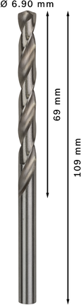 Mata Bor Puntir PRO Metal HSS-G Panjang Standar, 6,9 x 69 x 109 mm, 10 buah Mata bor putar Bosch PRO Metal HSS-G 6,9mm panjang 109mm.