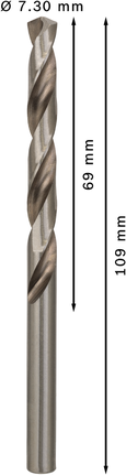 Mata Bor Puntir PRO Metal HSS-G Panjang Standar, 7,3 x 69 x 109 mm, 10 buah Mata Bor Putar Bosch PRO Metal HSS-G 7,3 mm, panjang 109 mm