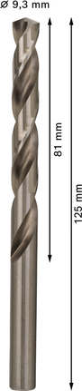 Mata Bor Puntir PRO Metal HSS-G Panjang Standar, 9,3 x 81 x 125 mm, 5 buah Mata bor putar Bosch PRO Metal HSS-G 9,3 mm.