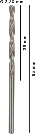 Mata Bor Puntir PRO Metal HSS-G Panjang Standar, 3,3 x 36 x 65 mm, 10 buah Mata bor putar Bosch PRO Metal HSS-G 3,3 mm.